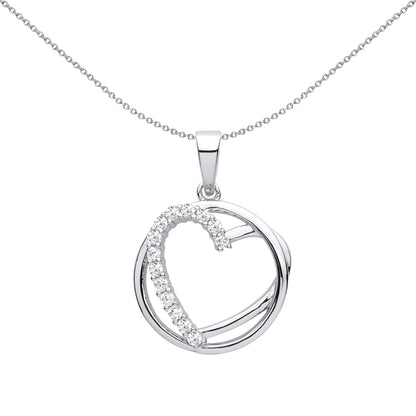 Silver  Circle of Love Heart Pendant Necklace - GVP613