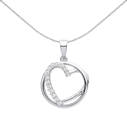 Sterling Silver  CZ Circle of Love Heart Pendant Necklace - GVP613