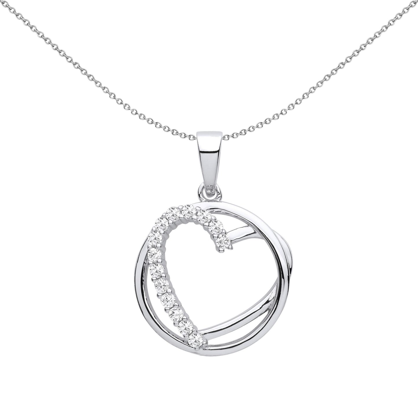 Sterling Silver  CZ Circle of Love Heart Pendant Necklace - GVP613