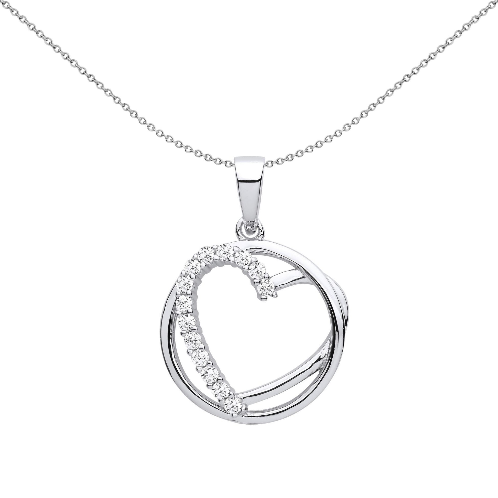 Sterling Silver  CZ Circle of Love Heart Pendant Necklace - GVP613