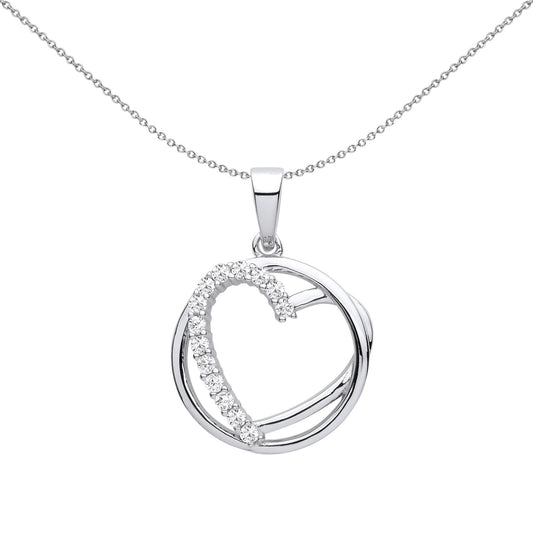 Sterling Silver  CZ Circle of Love Heart Pendant Necklace - GVP613