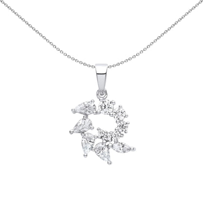 Silver  Pear Marquise CZ Spiny Shell Scorpion Tail Necklace - GVP614