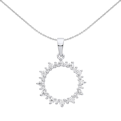 Silver  CZ Fuzzy Electric Circle of Life Pendant Necklace 18 inch - GVP615