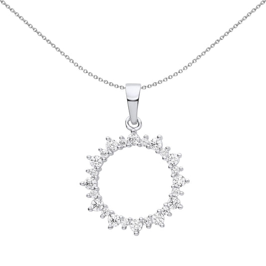 Silver  CZ Fuzzy Electric Circle of Life Pendant Necklace - GVP615