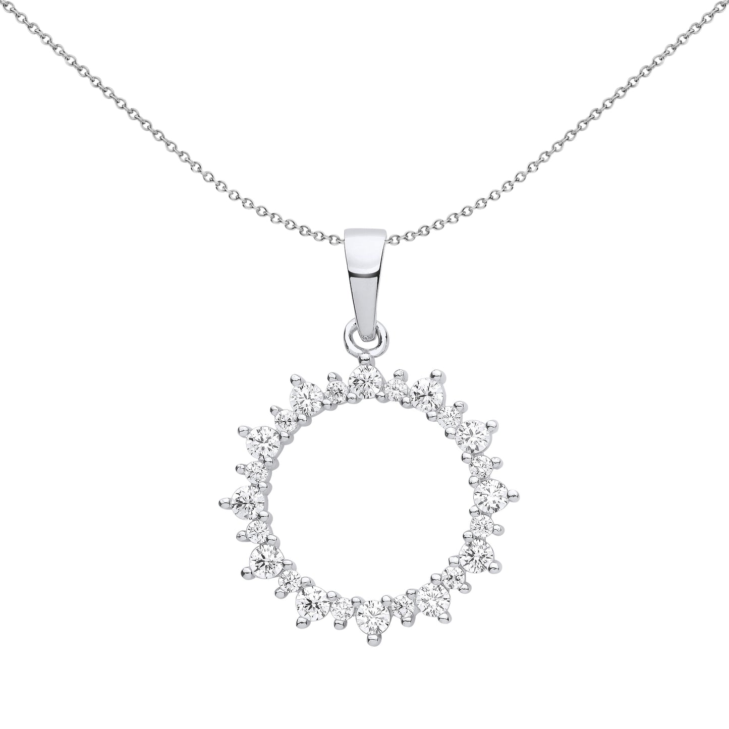 Silver  CZ Fuzzy Electric Circle of Life Pendant Necklace 18 inch - GVP615