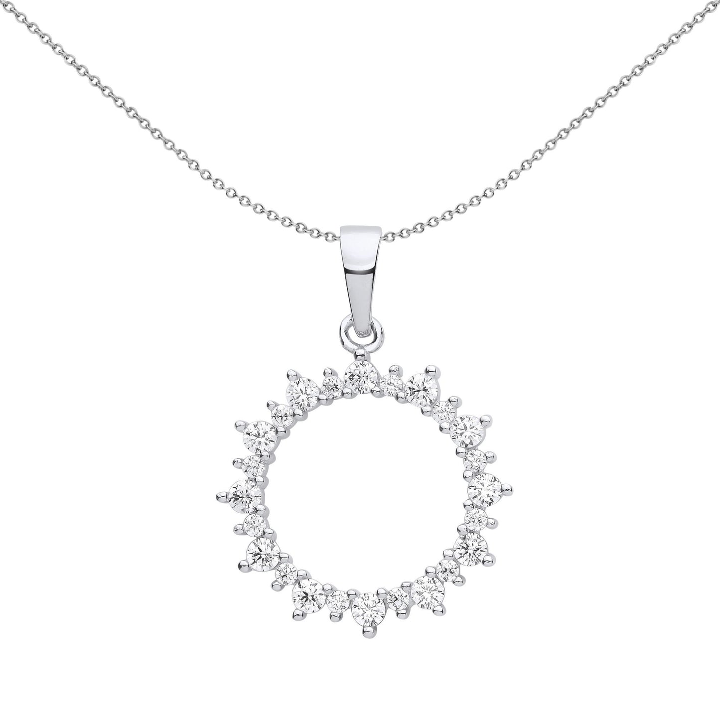 Silver  CZ Fuzzy Electric Circle of Life Pendant Necklace - GVP615