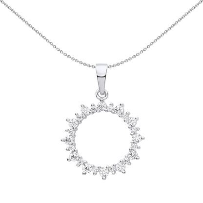 Silver  CZ Fuzzy Electric Circle of Life Pendant Necklace - GVP615