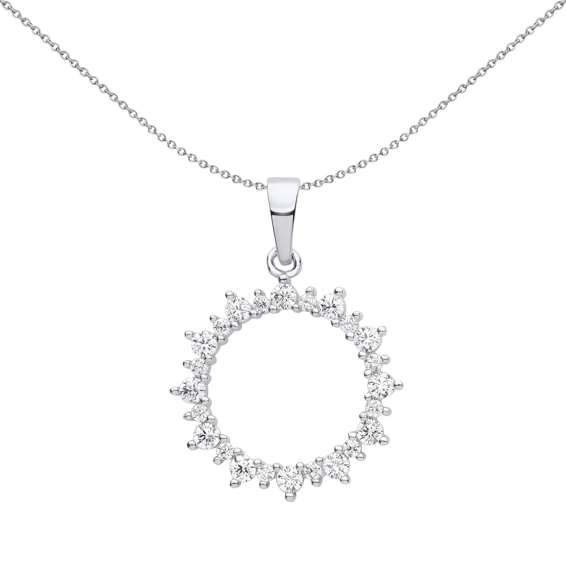 Silver  CZ Fuzzy Electric Circle of Life Pendant Necklace - GVP615