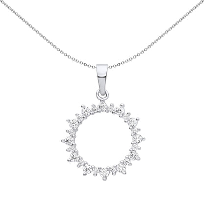 Silver  CZ Fuzzy Electric Circle of Life Pendant Necklace 18 inch - GVP615