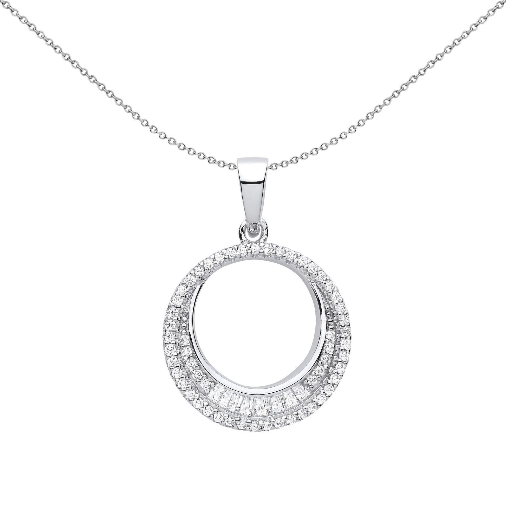 Silver  CZ Egyptian Collar Circle of Life Eclipse Necklace 18" - GVP616