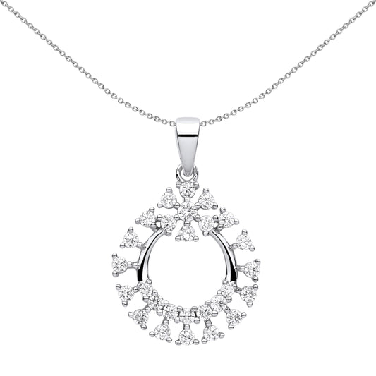 Silver  Snowflake Cluster Circle of Life Pendant Necklace - GVP617