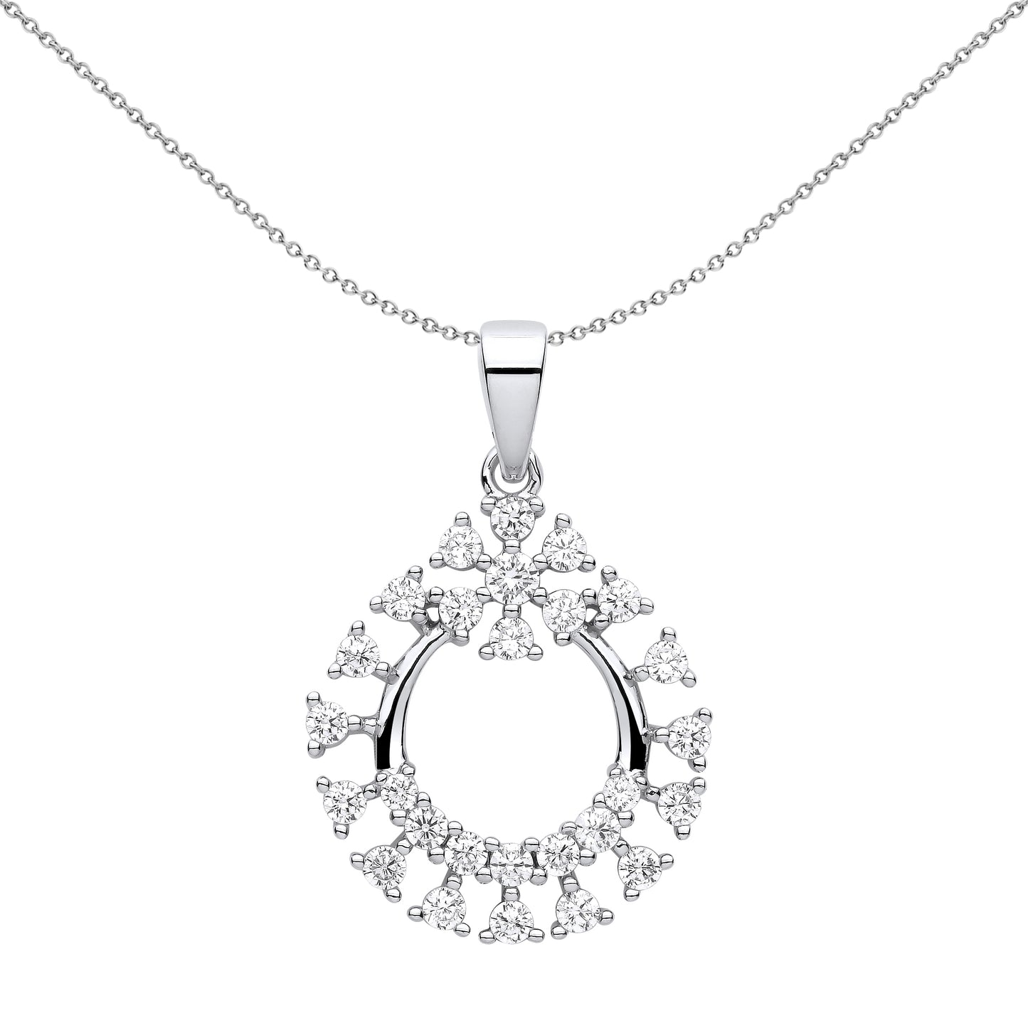 Silver  CZ Snowflake Cluster Circle of Life Pendant Necklace 18" - GVP617