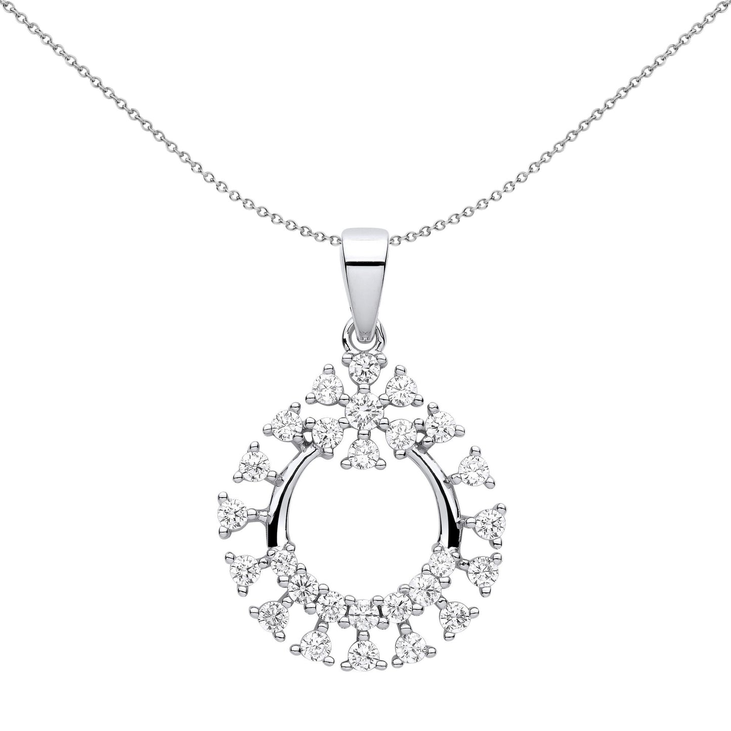 Silver  CZ Snowflake Cluster Circle of Life Pendant Necklace - GVP617