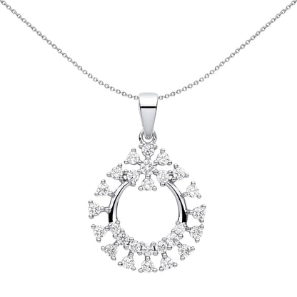 Silver  CZ Snowflake Cluster Circle of Life Pendant Necklace - GVP617