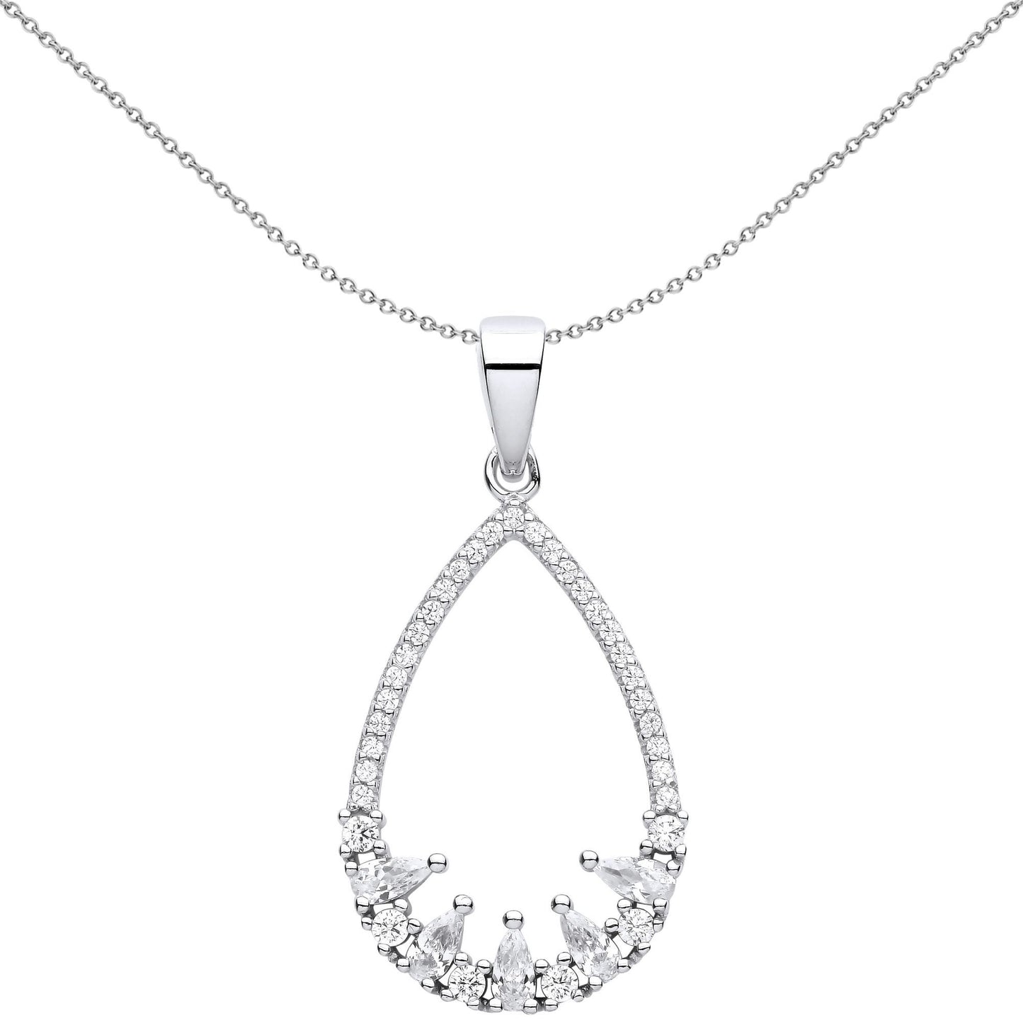 Silver  Pear CZ 5 Chicks In A Birds Nest Pear Pendant Necklace - GVP619