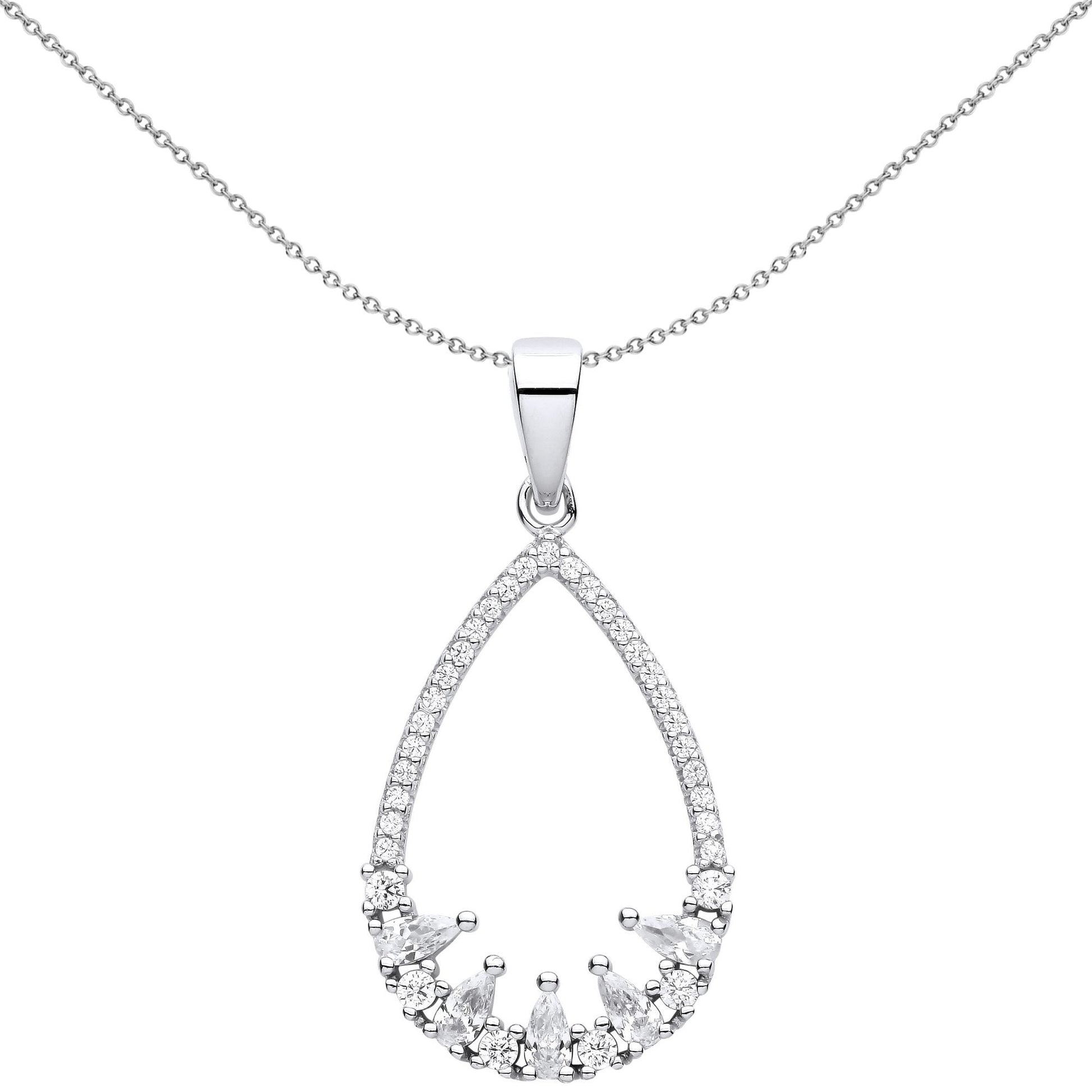 Silver  Pear CZ 5 Chicks In A Birds Nest Pear Pendant Necklace - GVP619