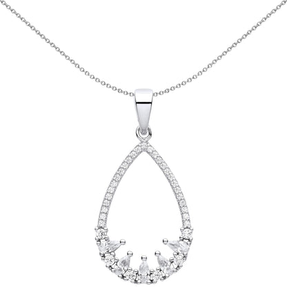 Silver  Pear CZ 5 Chicks In A Birds Nest Pear Pendant Necklace - GVP619