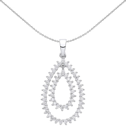 Silver  CZ Fizzy Electrified Avocado Pear Pendant Necklace 18 inch - GVP621