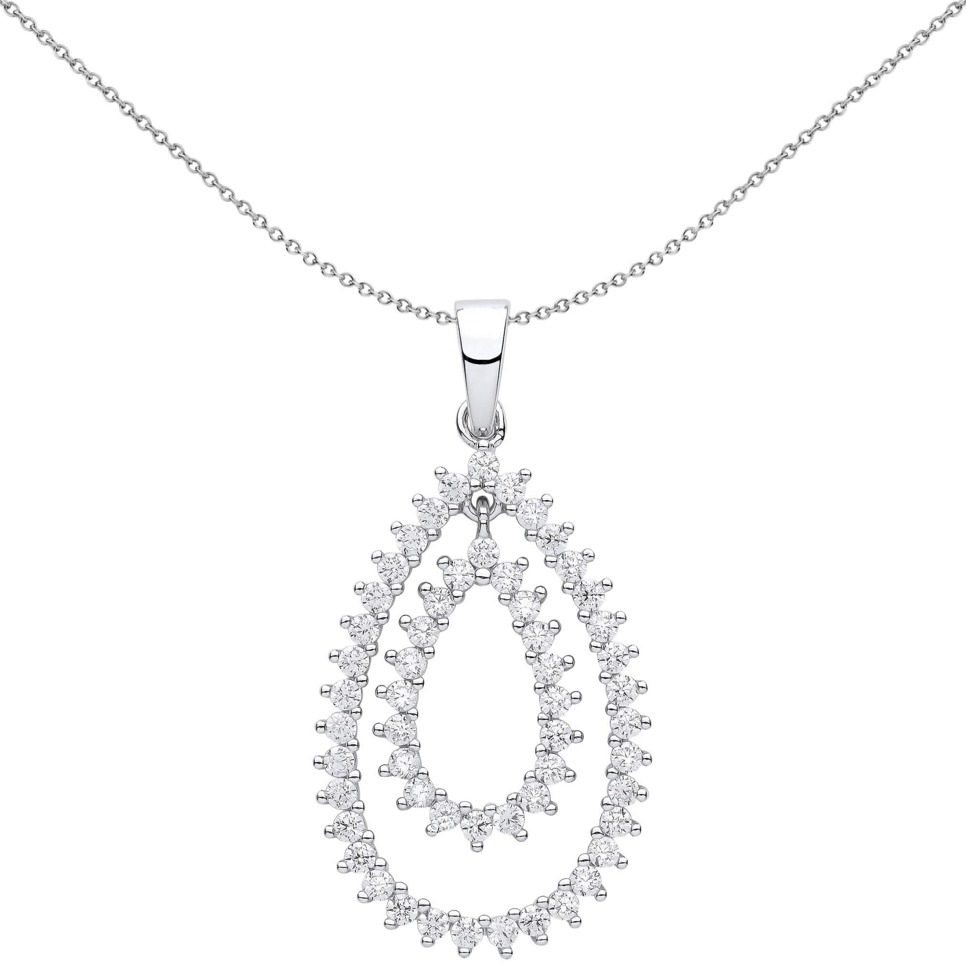 Silver  CZ Fizzy Electrified Avocado Pear Pendant Necklace - GVP621