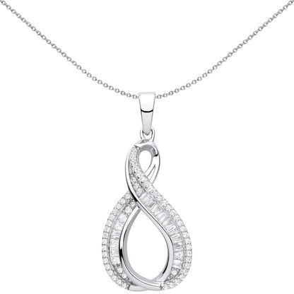 Silver  CZ Warped Figure 8 Infinity Eternity Pendant Necklace 18" - GVP622