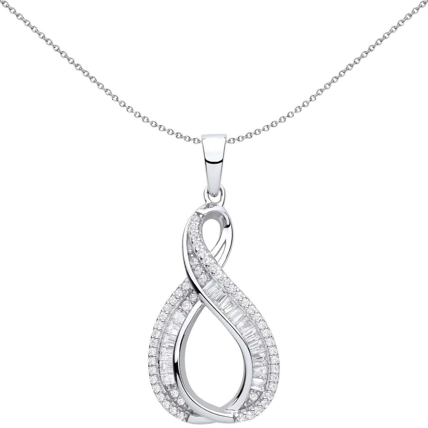 Silver  CZ Warped Figure 8 Infinity Eternity Pendant Necklace - GVP622