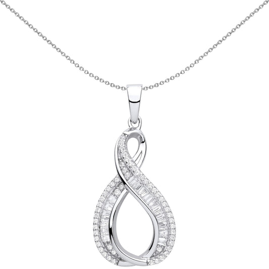 Silver  CZ Warped Figure 8 Infinity Eternity Pendant Necklace - GVP622