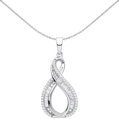 Silver  CZ Warped Figure 8 Infinity Eternity Pendant Necklace - GVP622
