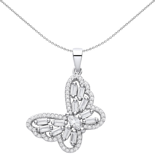Silver  Soaring Majestic Butterfly Eternity Pendant Necklace - GVP624