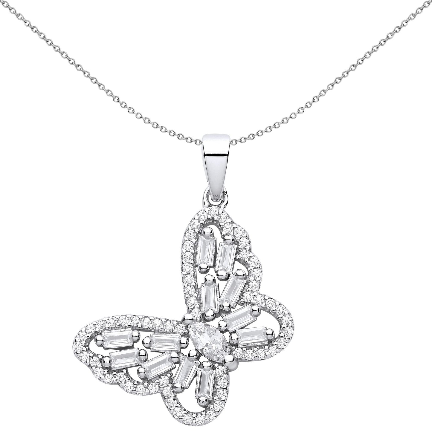 Silver  CZ Soaring Majestic Butterfly Eternity Necklace - GVP624