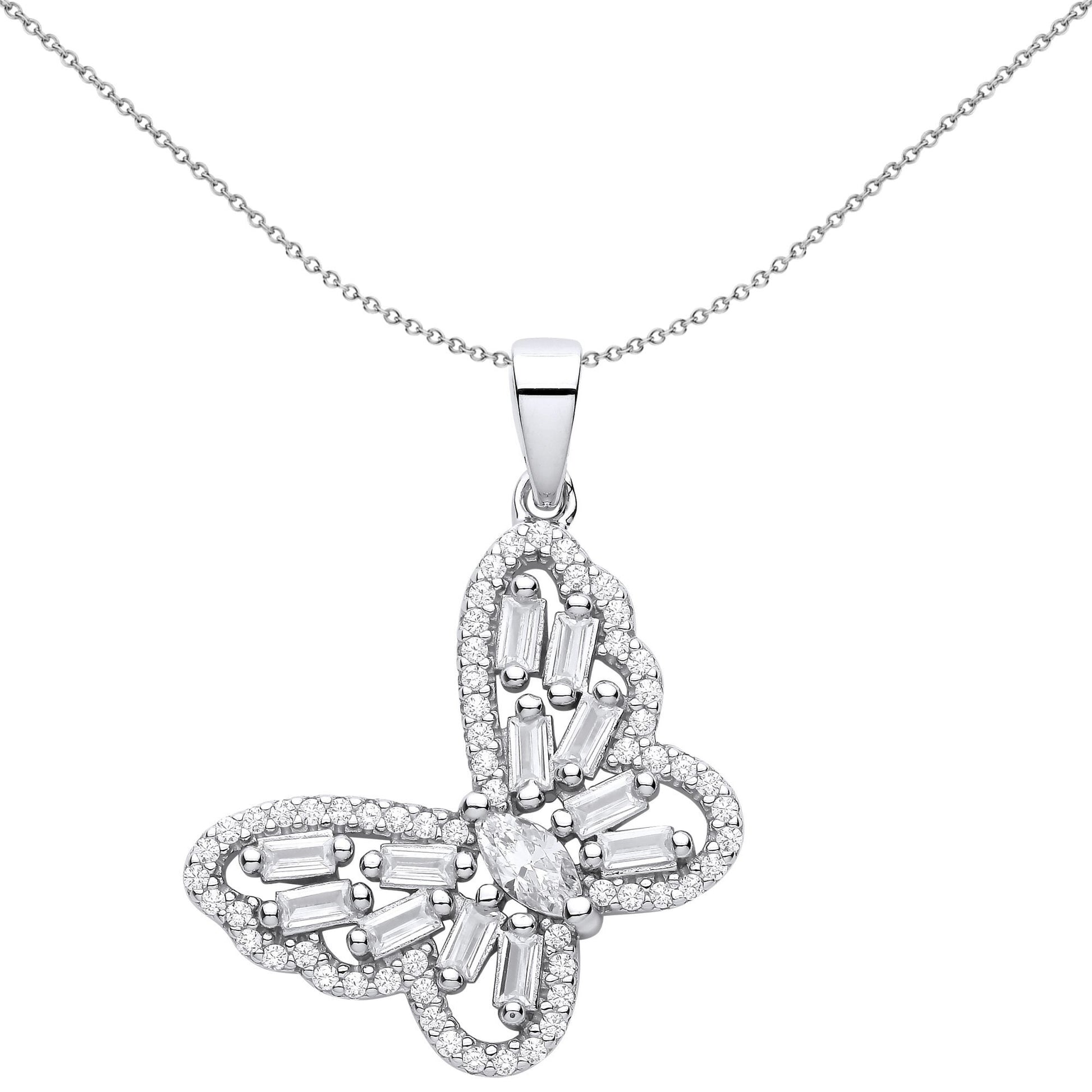 Silver  CZ Soaring Majestic Butterfly Eternity Necklace - GVP624