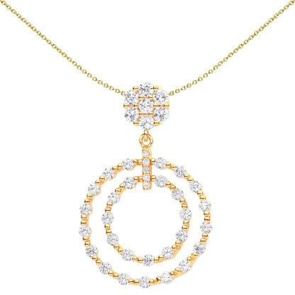 Silver  CZ Beaded Double Circle of Life Pendulum Necklace 18" - GVP626