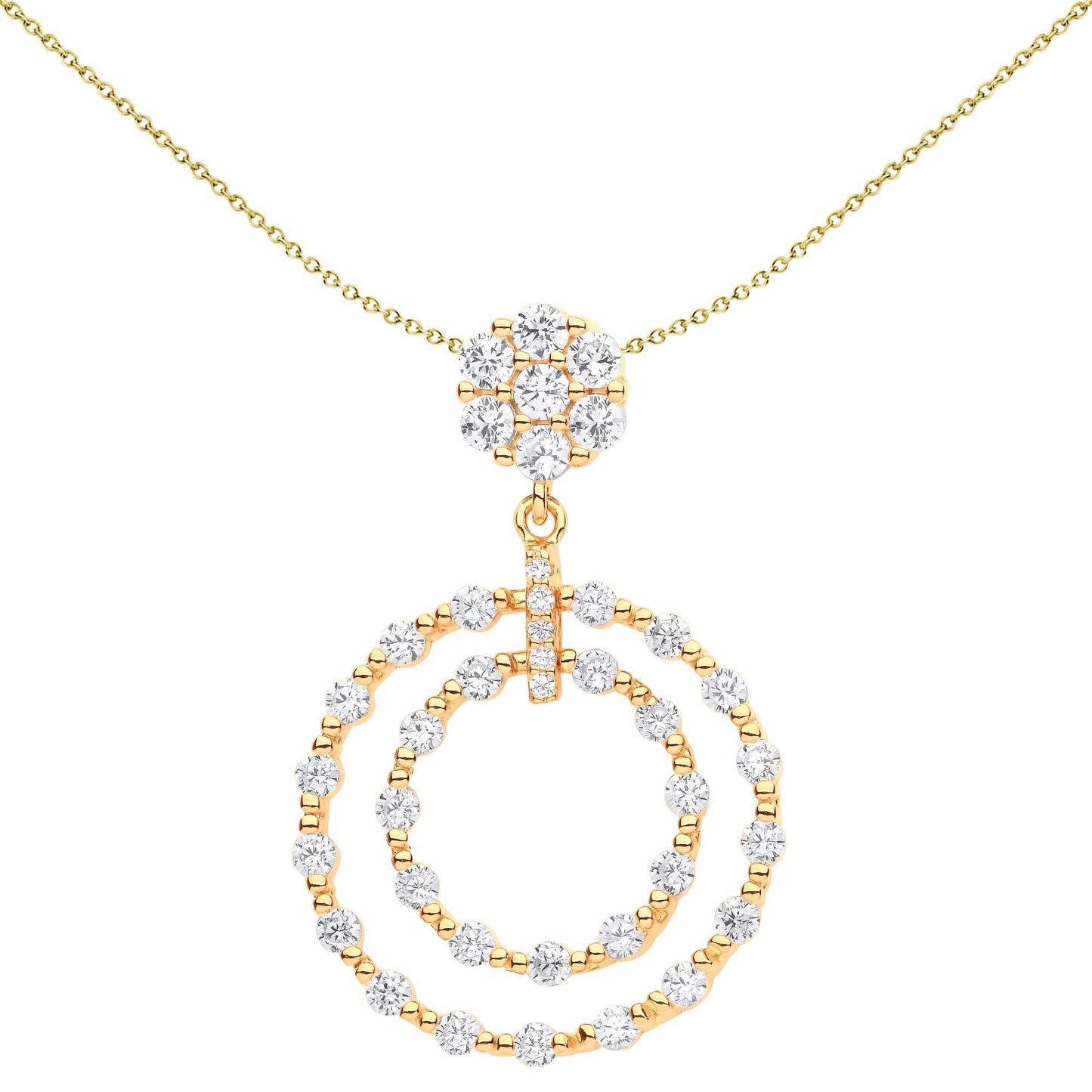 Silver  CZ Beaded Double Circle of Life Pendulum Necklace - GVP626