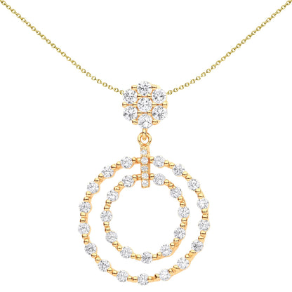 Silver  CZ Beaded Double Circle of Life Pendulum Necklace - GVP626