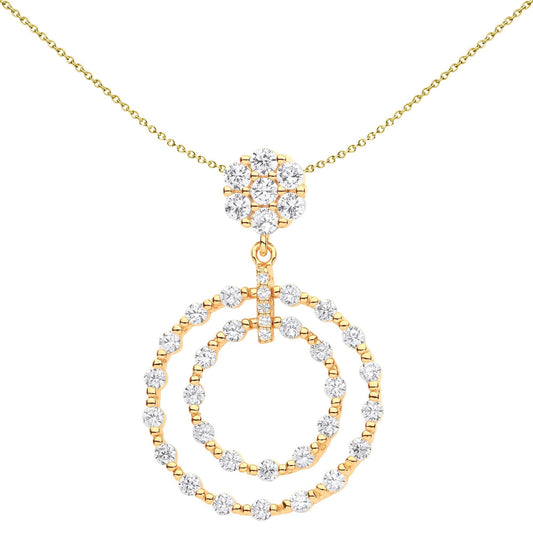 Silver  CZ Beaded Double Circle of Life Pendulum Necklace - GVP626