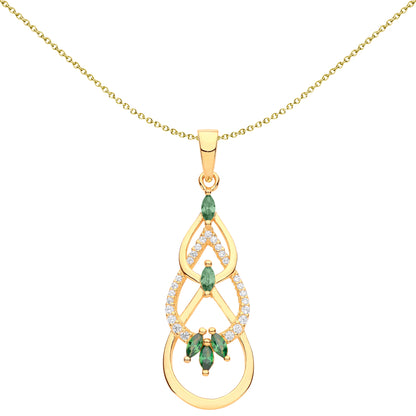 Silver  Green CZ Trilogy Loop Teardrop Chandelier Necklace 18" - GVP627