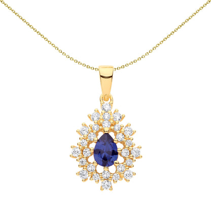 Gilded Silver  Blue Pear CZ Fuzzy Turtle Leaf Pendant Necklace - GVP628