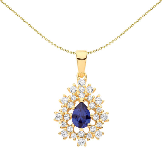 Gilded Silver  Blue Pear CZ Fuzzy Turtle Leaf Pendant Necklace - GVP628