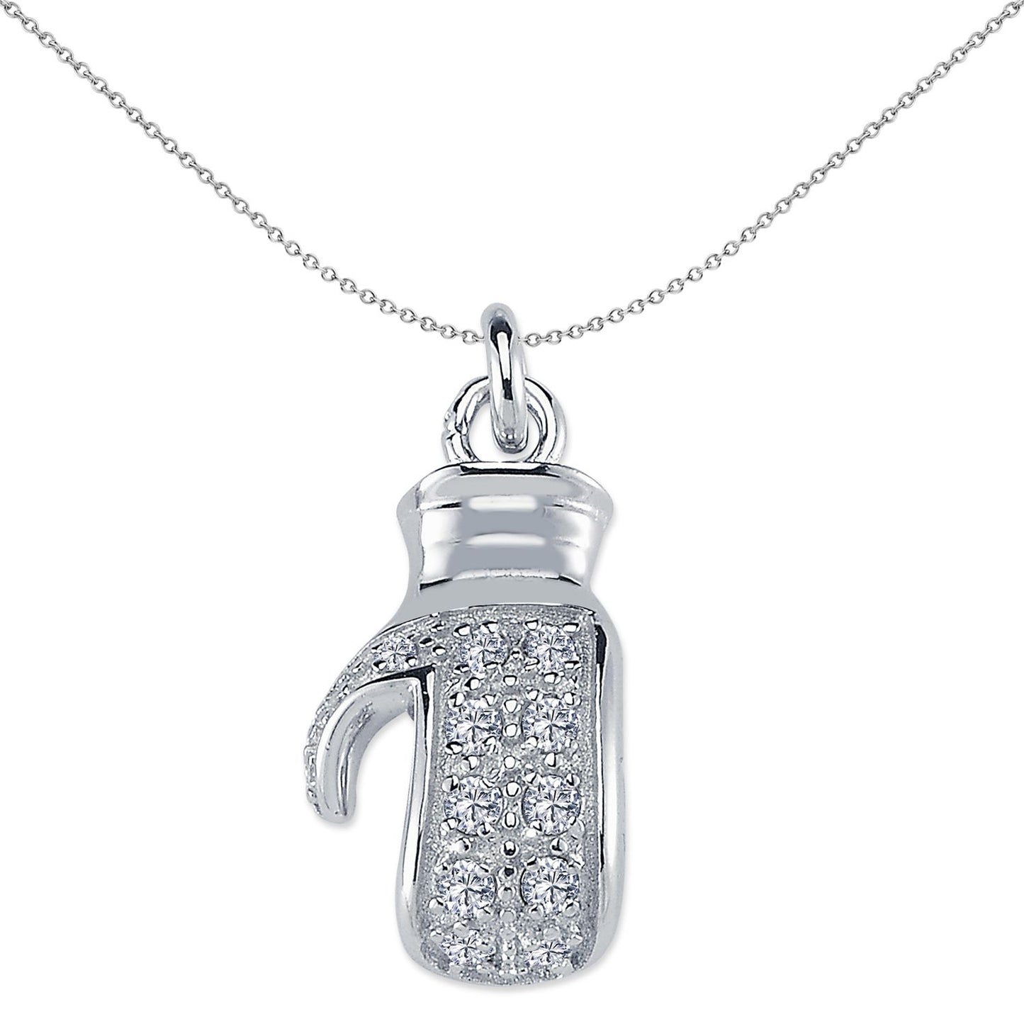 Mens Silver  CZ MMA Sparring Boxing Glove Pendant Necklace Small - GVP636