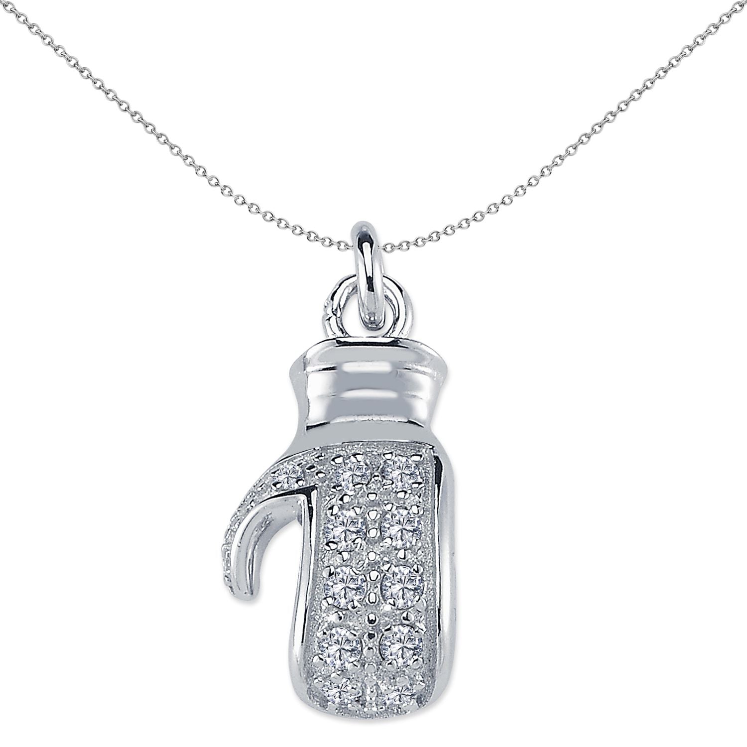 Mens Silver  CZ MMA Sparring Boxing Glove Pendant Necklace Small - GVP636