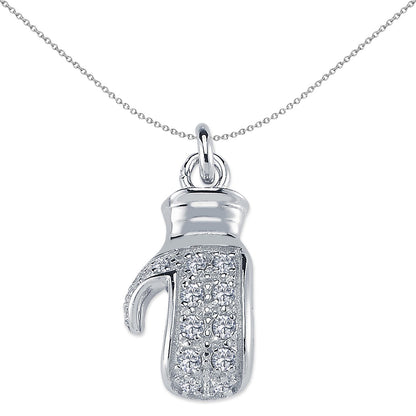 Mens Silver  CZ MMA Sparring Boxing Glove Pendant Necklace Small - GVP636