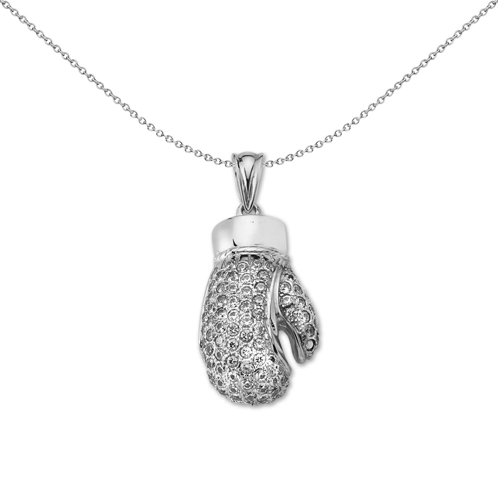 Mens Silver  CZ MMA Sparring Boxing Glove Pendant Necklace Large - GVP638