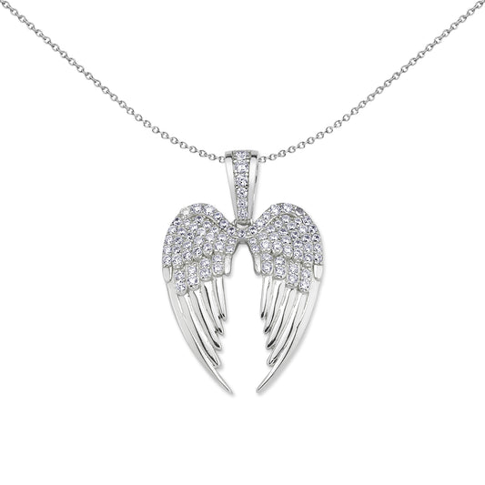 Silver  Folded Angel Wings Love Heart Pendant Necklace - GVP639