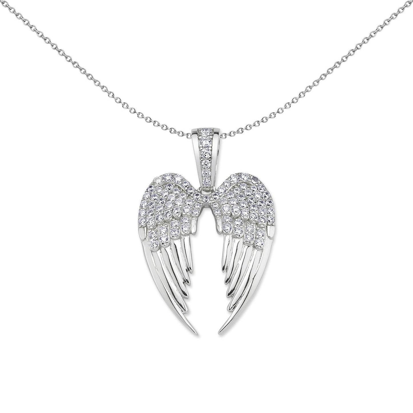 Silver  CZ Folded Angel Wings Love Heart Pendant Necklace - GVP639