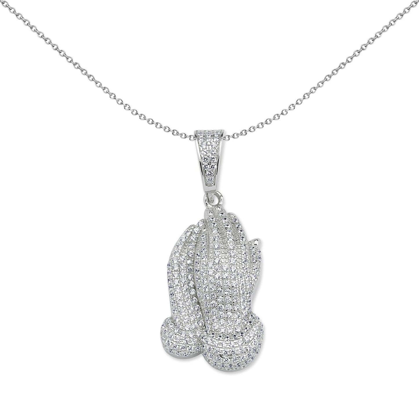 Unisex Silver  CZ Praying Folded Hands Pendant Necklace - GVP640