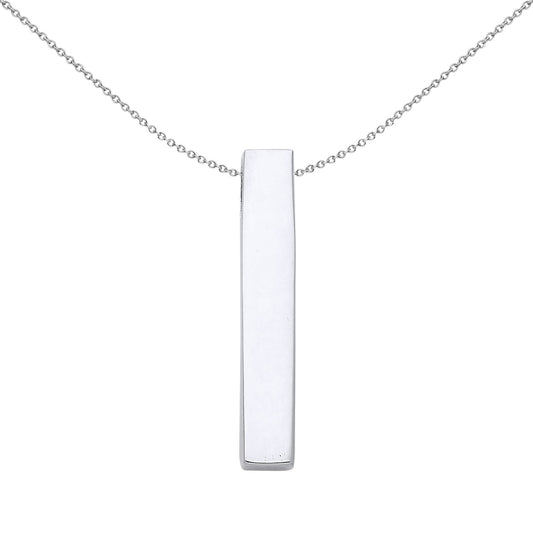 Silver  Hollow Blank Long Rectangular Bar Pendant Necklace - GVP645