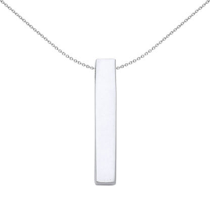 Silver  Hollow Blank Long Rectangular Bar Pendant Necklace 18 inch - GVP645
