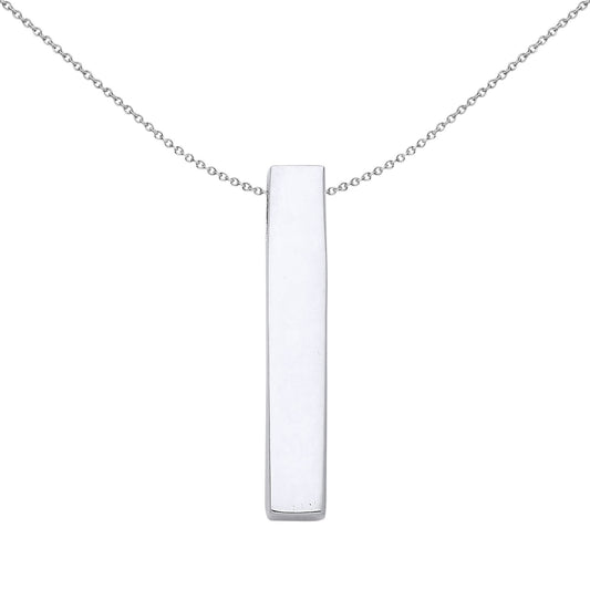 Silver  Hollow Blank Long Rectangular Bar Pendant Necklace 18 inch - GVP645