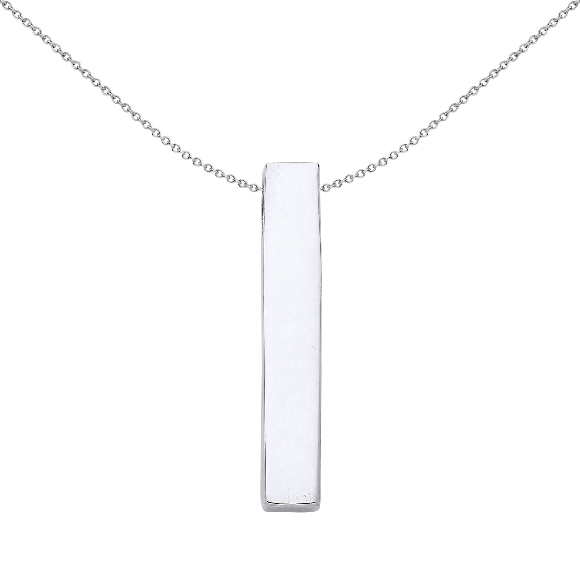 Silver  Hollow Blank Long Rectangular Bar Pendant Necklace - GVP645