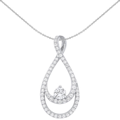 925 Silver  CZ Infinity Double Pear Tear Pendant Necklace 18 inch - GVP646