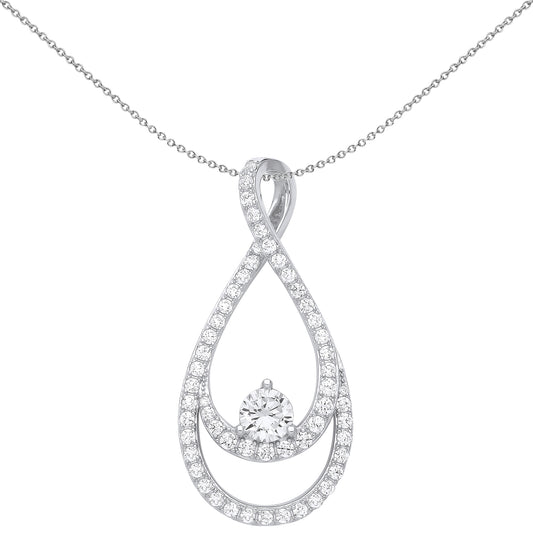 Silver  Infinity Double Pear Tear Pendant Necklace - GVP646